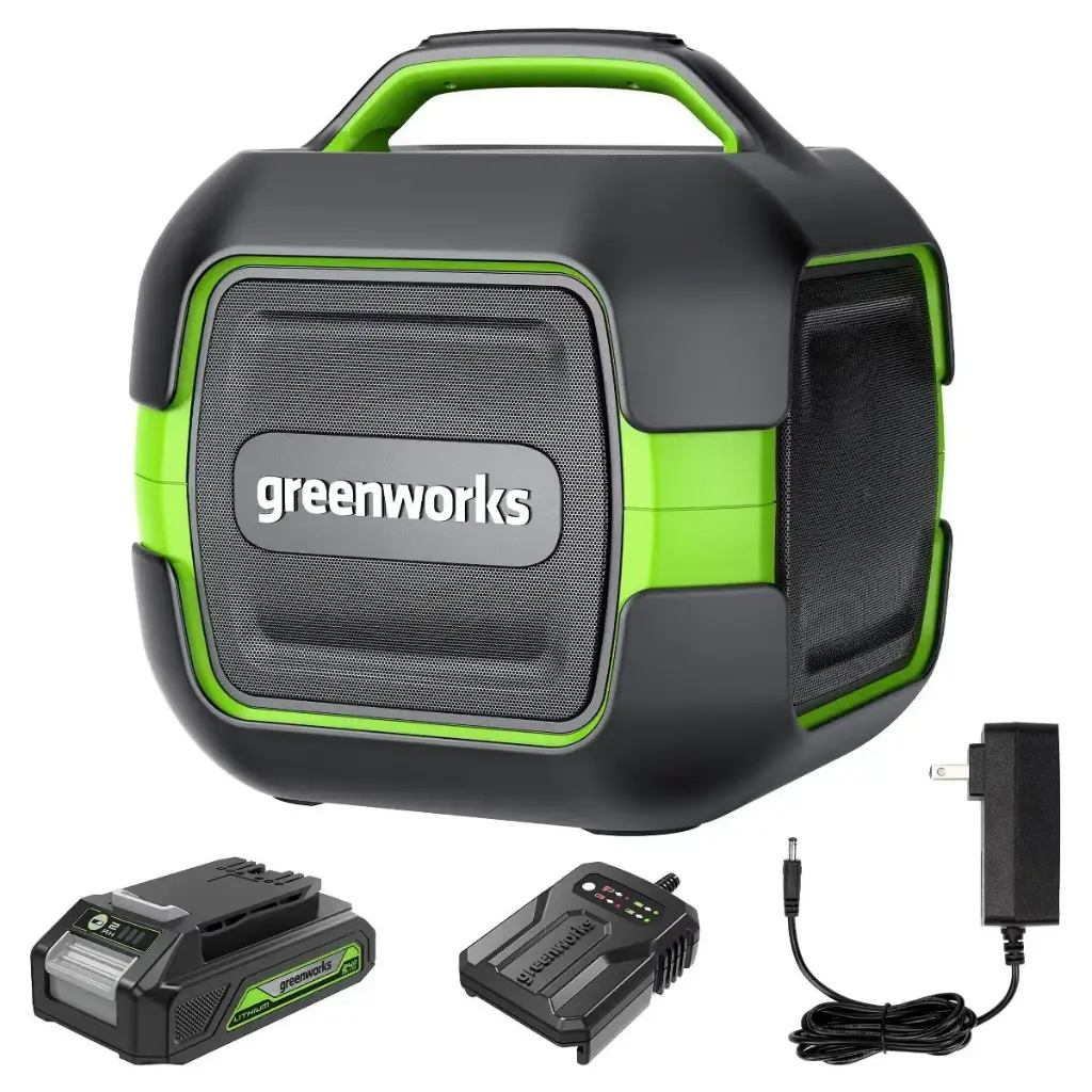 Greenworks POWERALL 24V Outdoor Bluetooth Portable Speaker with 2Ah Battery and Charger Green