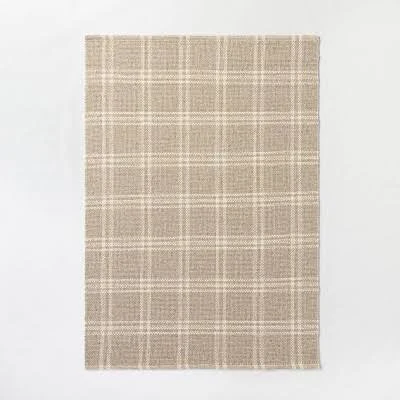 5'x7' Cottonwood Handwoven Plaid Wool/Cotton Area Rug Cream/Tan - Threshold designed with Studio McGee: 5x7 Flat Pile Indoor Rug