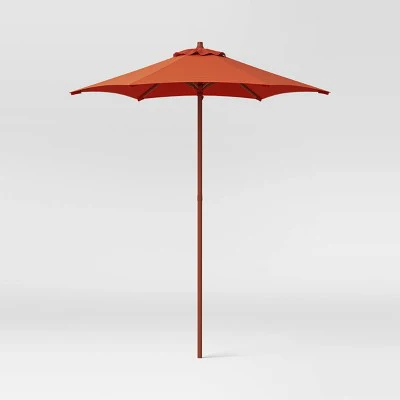 6' Round Solid Monochrome Outdoor Patio Market Umbrellas Red with Red Pole - Room Essentials