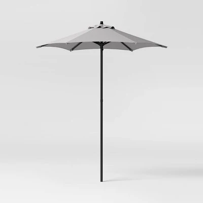 6' Round Solid Outdoor Patio Market Umbrellas Gray with Black Pole - Room Essentials