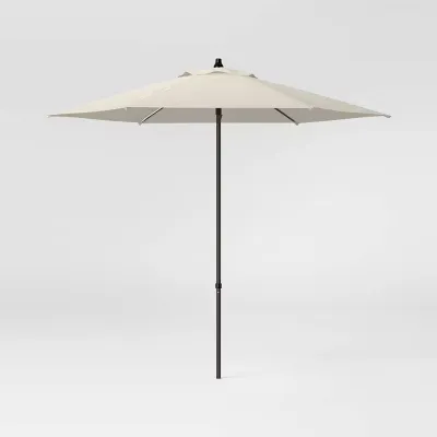7.5' Round Outdoor Patio Market Umbrella Tan - Room Essentials: Fade-Resistant, Steel Frame, Push-Up Lift
