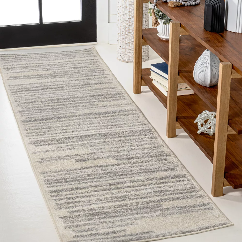 2'x8' Khalil Modern Berber Stripe Runner Rug, Cream - JONATHAN Y