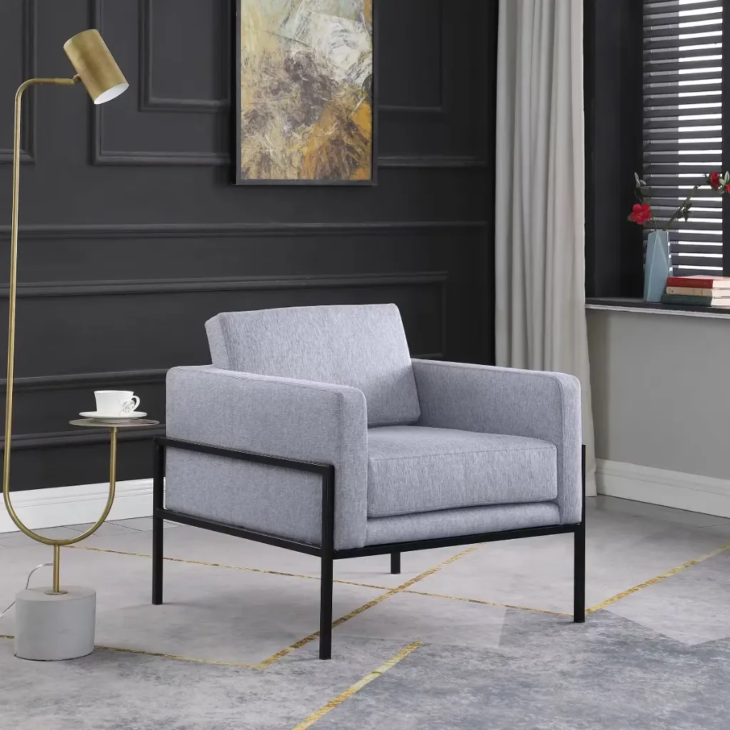 Modern Metal Frame Accent Chair: HomePop, Upholstered Reading Side Chair for Home Office