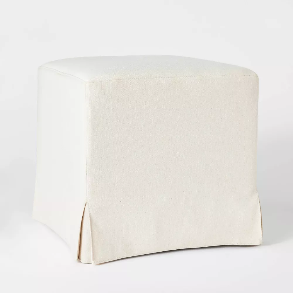 Lynwood Slipcover Cube Ottoman Cream - Threshold designed with Studio McGee: Upholstered Bench