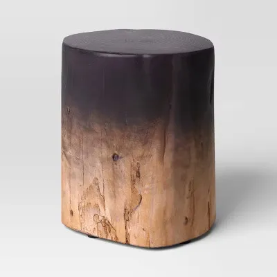 Irregular Ombre Wooden Stump Outdoor Patio Accent Table Natural - Threshold