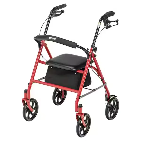 Drive Medical Four Wheel Walker Rollator with Fold Up Removable Back Support, Red