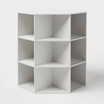 Corner Cube Bookshelf White - Room Essentials: 3 Shelves, 9 Compartments, Bookcase & Toy Storage, 11" Cube System Compatible