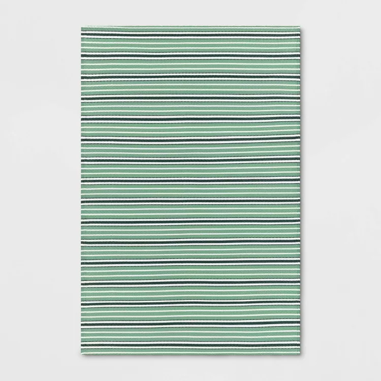 6'6"x9' Color Blocked Stripe Outdoor Area Rug Green - Room Essentials