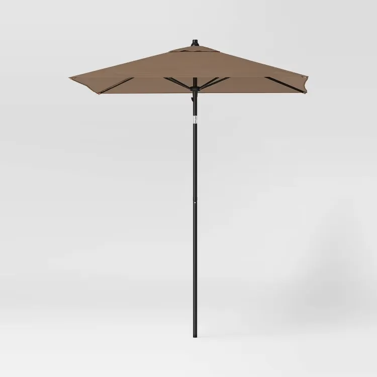 6' Round Outdoor Patio Market Umbrella Tan with Black Pole - Room Essentials: Includes Carrying Bag, Steel Frame