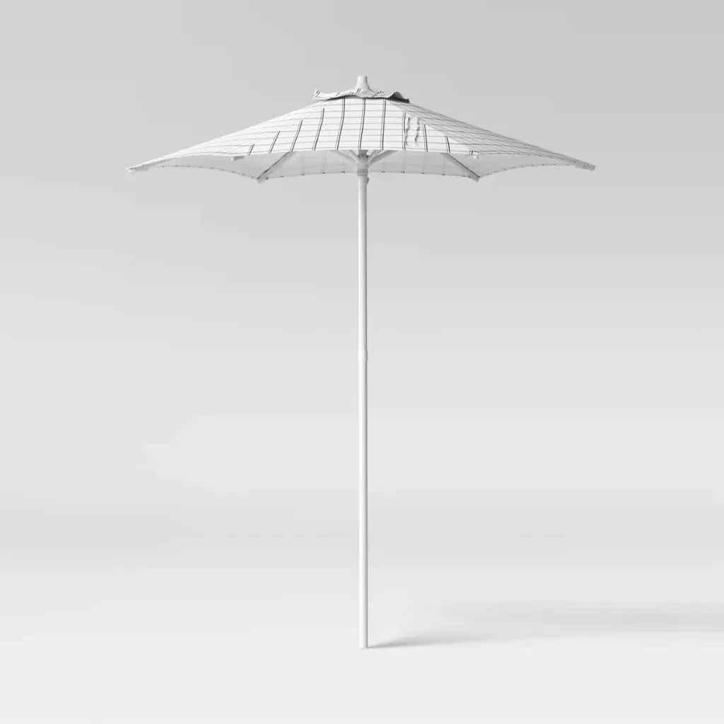 6' Round Grid Monochrome Outdoor Patio Market Umbrellas White with White Pole - Room Essentials