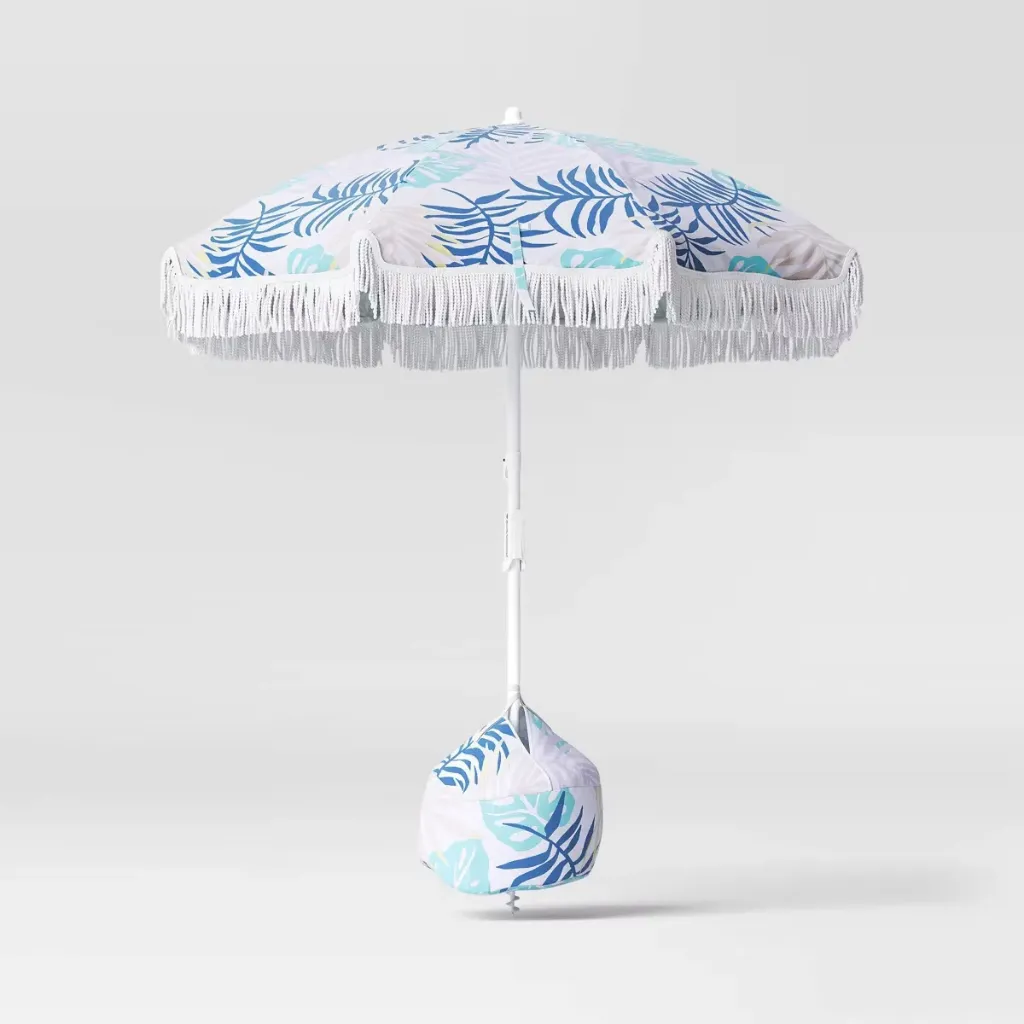 6' Outdoor Patio Beach Umbrella with Fringe Blue - Sun Squad