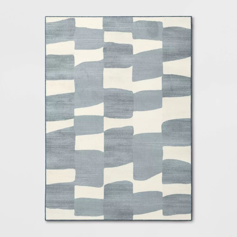 5'x7' Organic Shapes Area Rug Blue - Room Essentials: Abstract Tufted, Fade & Stain-Resistant, Indoor Use