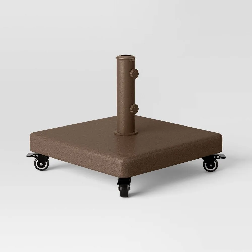 55lbs Polycrete Square Outdoor Patio Market Umbrella Bases with Wheels Brown - Threshold