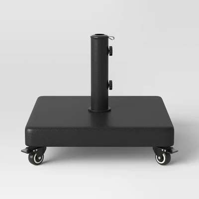 55lbs Polycrete Square Outdoor Patio Market Umbrella Bases with Wheels Black - Threshold