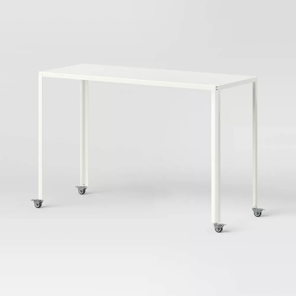 45" Rolling Metal Computer Desk Chalk White - Room Essentials