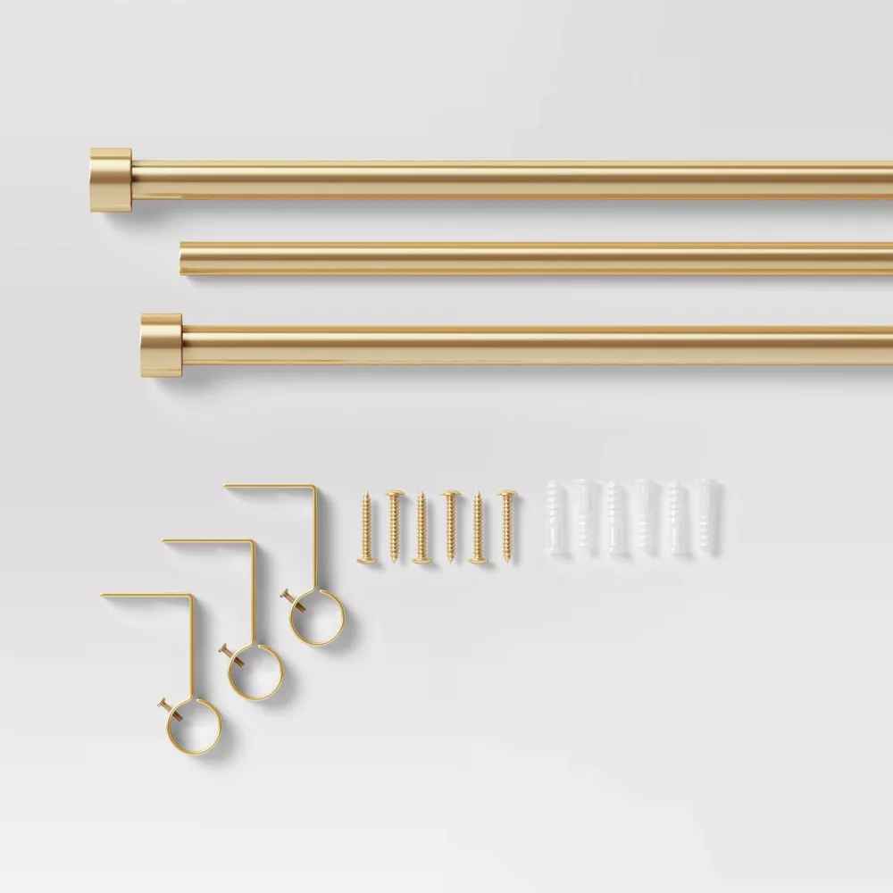 36"-66" Dauntless Curtain Rod Brass - Threshold: Adjustable Gold Steel, Single Rod, 20lb Capacity