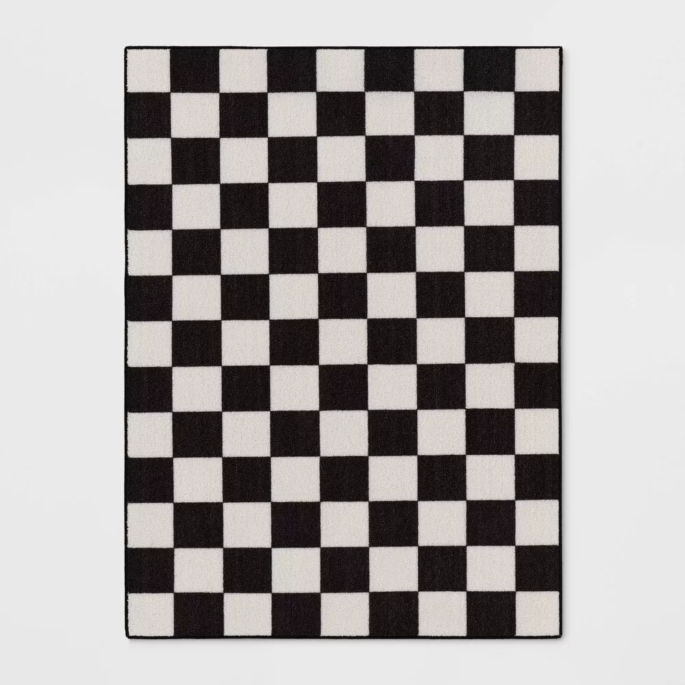 3'11"x5'5" Checkered Rectangular Indoor Outdoor Area Rug Black - Room Essentials
