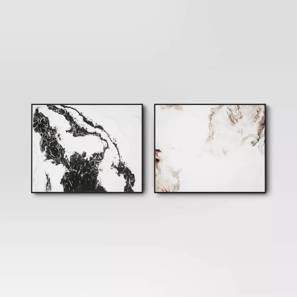 30" x 24" 2pk Marble Framed Printed Canvases Black/Tan - Threshold: Modern Abstract Digital Art, Polystyrene Frame (Please be advised that sets may be missing pieces or otherwise incomplete.)