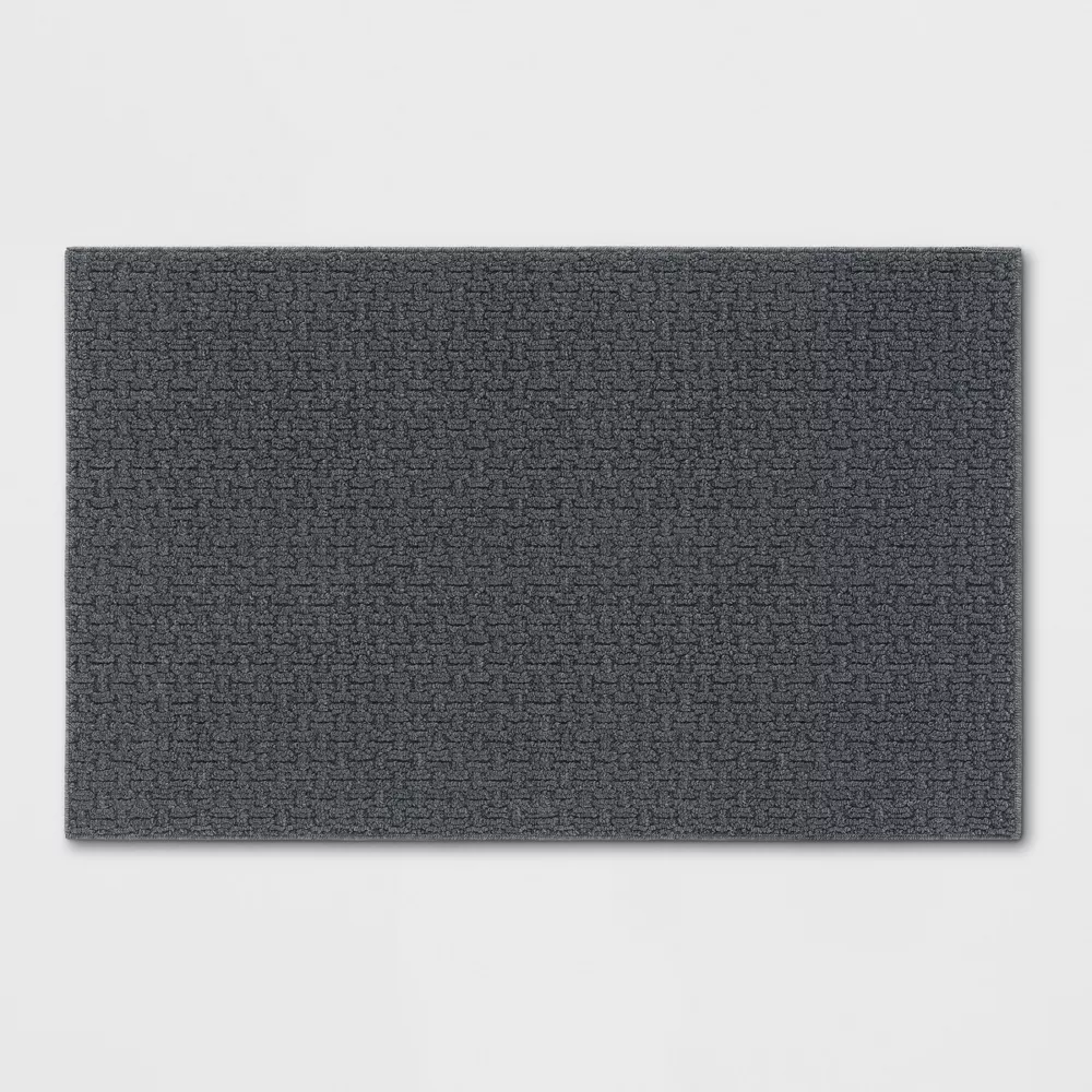 2'6"x3'10" Washable Solid Machine Tufted Accent Rug Gray - Threshold: Skid-Resistant Low Pile Indoor Carpet