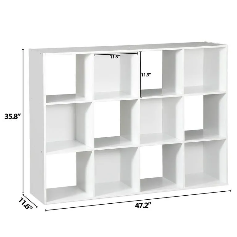 11" 12 Cube Organizer Shelf White - Room Essentials: Bookshelf Storage Cubbies, 4 Shelves, Particle Board